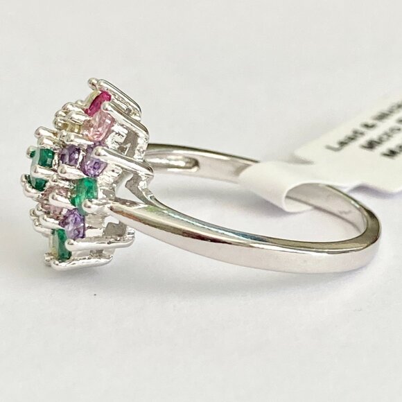 Fruit Salad Cubic Zirconia Halo Ring Rhodium Plated Size 7 8 9 Cocktail Green - Picture 10 of 13
